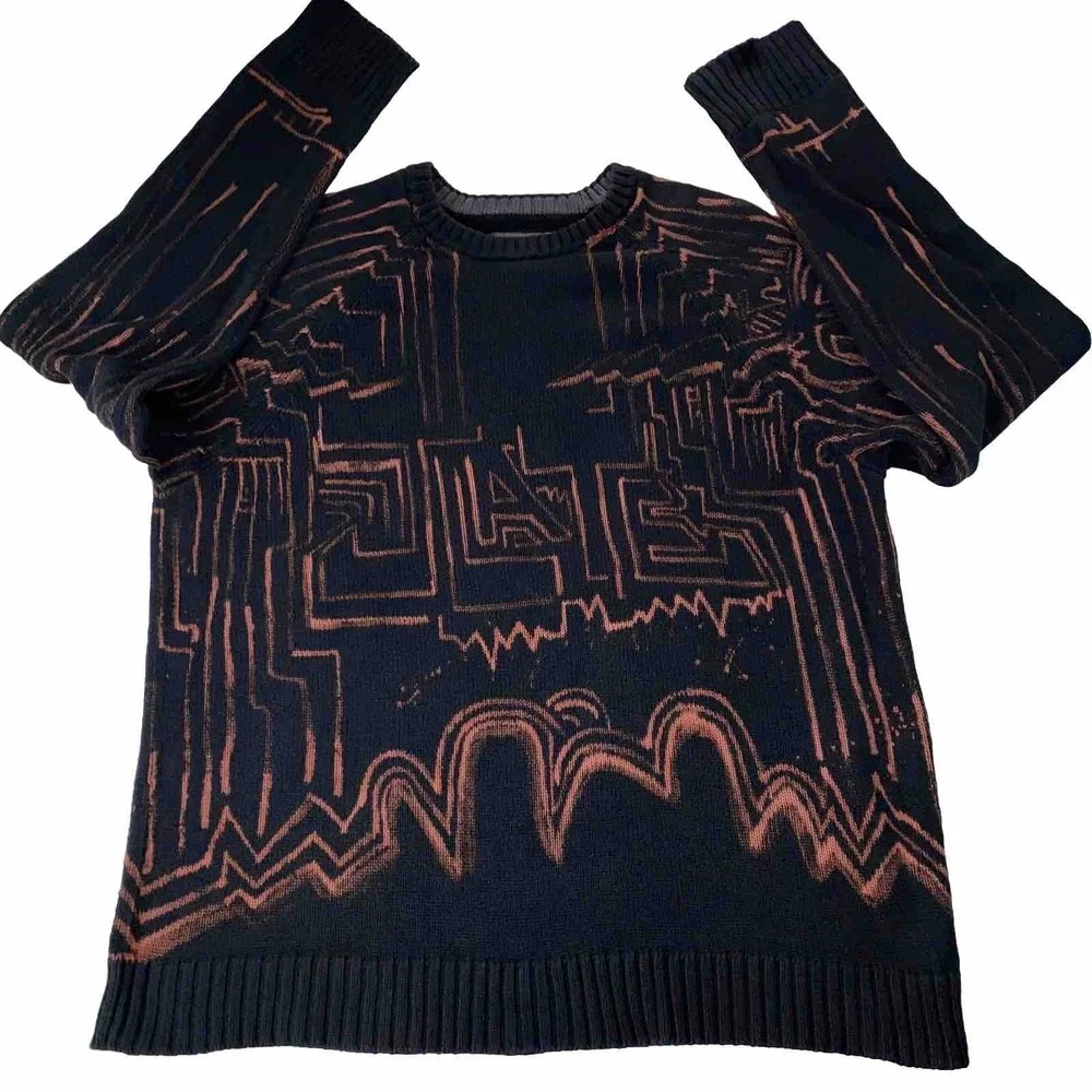 Y2K Old Navy Graphic Line Art Knit Crewneck Sweater Abstract Mens XL Large Loose